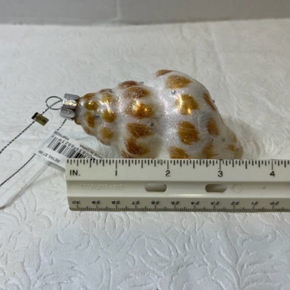 Conch Shell Coastal Beach Christmas Glass Glitter Ornament Brown White 4"x2.5" - Picture 4 of 5
